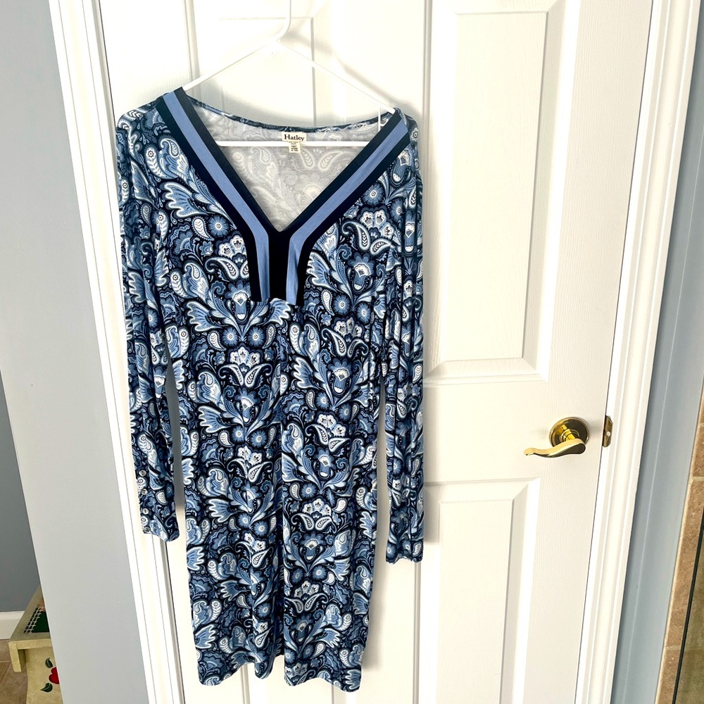 Blue Paisley Long Sleeve Dress